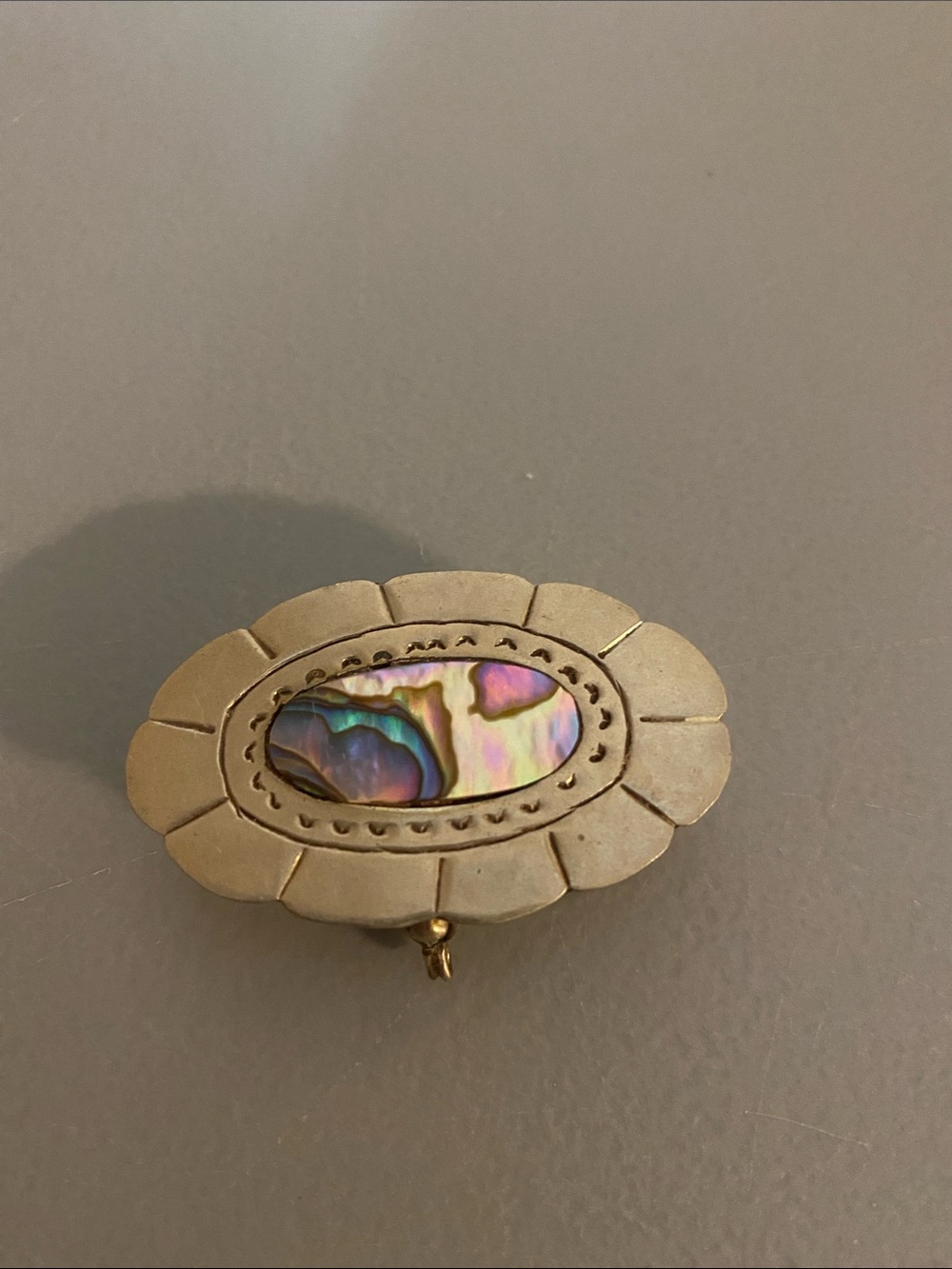 Vintage Alpaca Silver Miniature Jewelry Trinket Pill box with Abalone Inlay